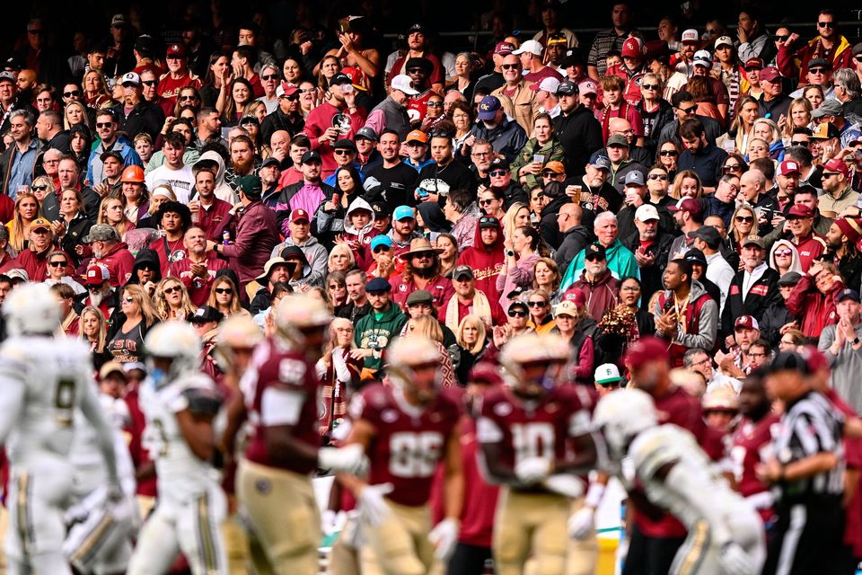 24 August 2024; Supporters during the 2024 Aer Lingus College Football Classic match between Florida State and Georgia Tech at Aviva Stadium in Dublin. Photo by Ben McShane/Sportsfile 