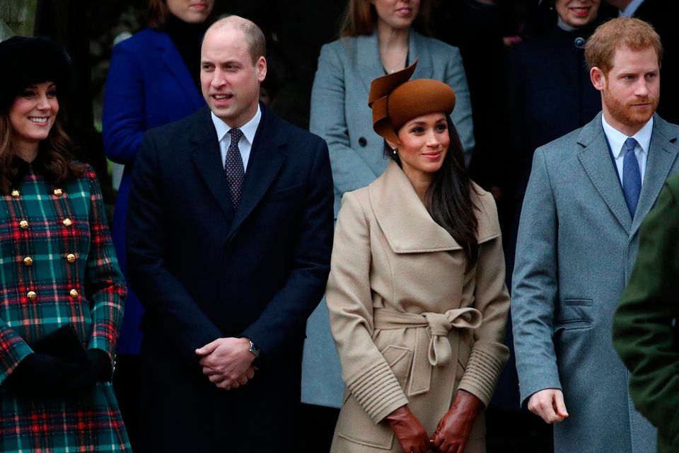 Britain's Catherine, Duchess of Cambridge, Prince William, Duke of Cambridge, Meghan Markle and Prince Harry leave St Mary Magdalene's church after the Royal Family's Christmas Day service on the Sandringham estate in eastern England, Britain, December 25, 2017. REUTERS/Hannah McKay