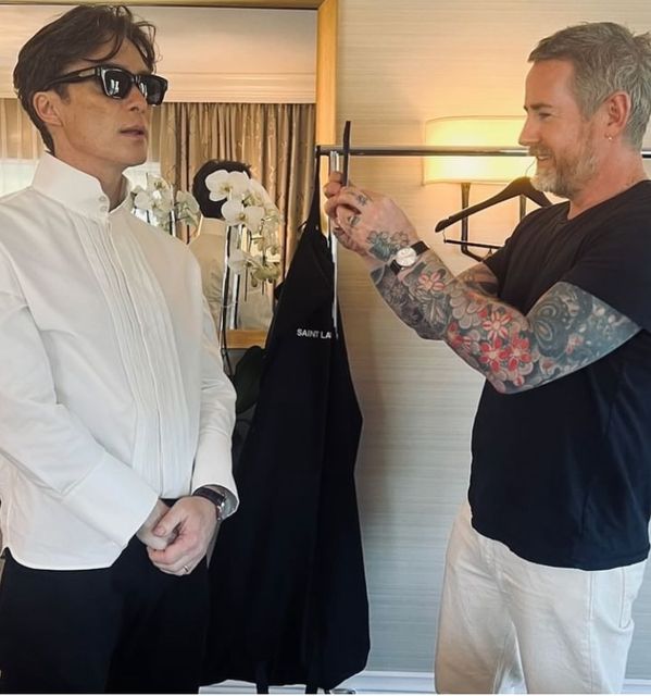 Cillian Murphy and friend and stylist Gareth Bromell preparing for the Oscars