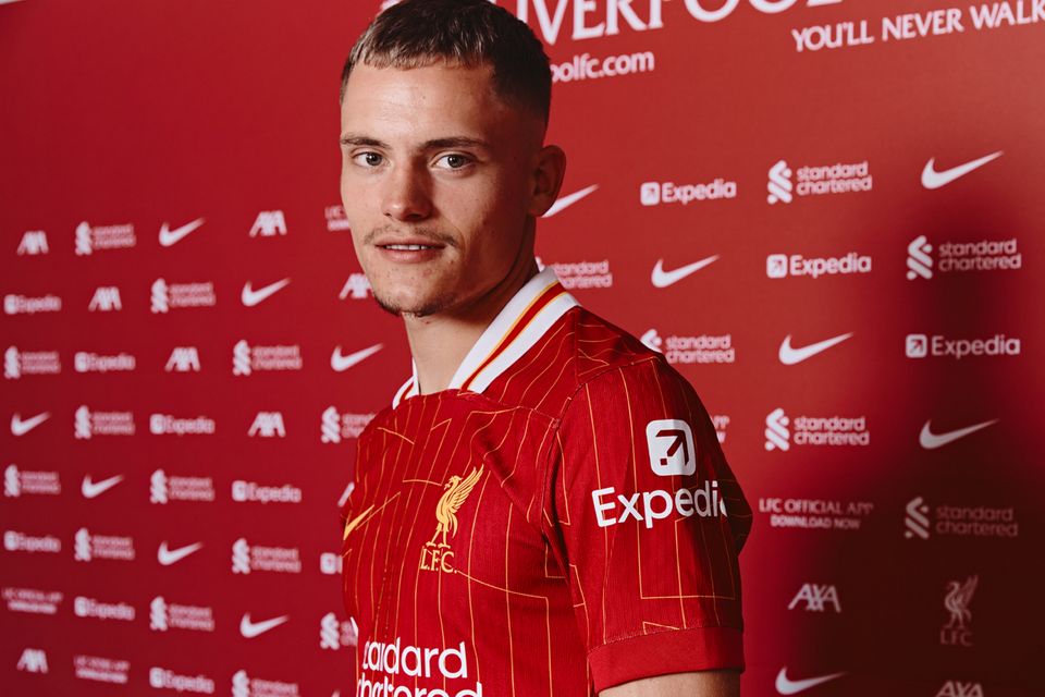 Florian Wirtz is unveiled as a Liverpool player after his signing at AXA Training Centre on June 20, 2025 in Kirkby, England. Photo: Liverpool FC/Getty Images