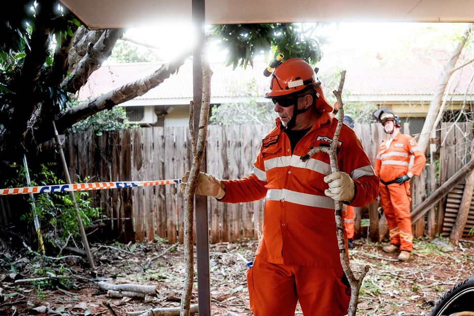 State Emergency Service members repair damage during a deployment to the flood-affected town of Broome, Australia Photo: Department of Fire and Emergency Services WA/Handout via Reuters