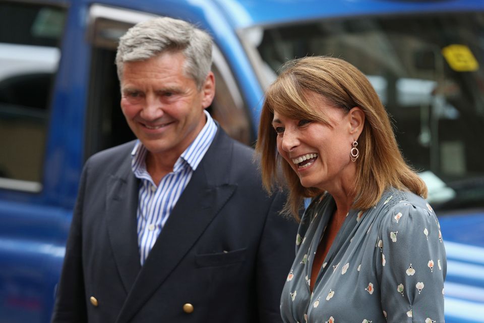 Carole Middleton and Michael Middleton visit the royal baby in the Lindo Wing. Kate's mum Carole has been dubbed the "baby whisperer".