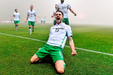 thumbnail: Robbie Brady celebrates after giving Ireland the lead in play-off first leg against Bosnia & Herzegovina in Zenica