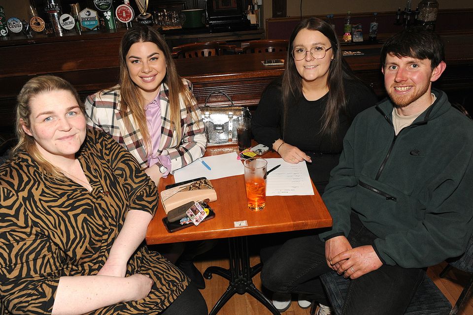 Clare Doyle, Yualla Borishchuk, Mary Beth Mooney and Robin Mooney were at the table quiz in aid of the Gorey Community School Theatre and Dininghall fund in the Loch Garman Arms Hotel on Wednesday evening. Pic: Jim Campbell