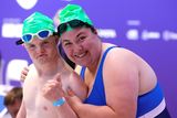 thumbnail: Connemara native Patricia Larkin and team-mate Jack Egan after their relay swimming event. The team came within seconds of winning a medal. Photo: Alexander Hassenstein / Getty