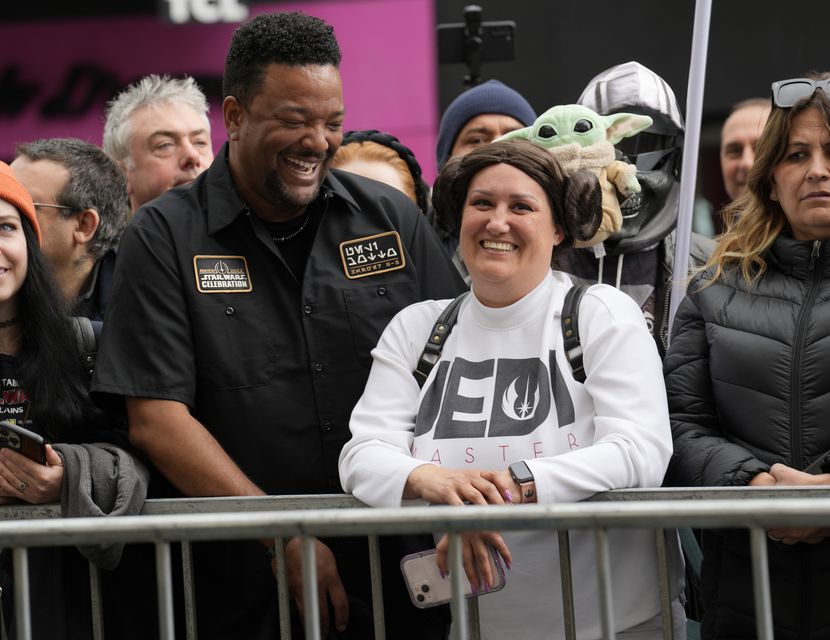 Otis Farrell, left, and Bertha Channell, of California, dressed in Star Wars costumes for the ceremony (AP Photo/Chris Pizzello)