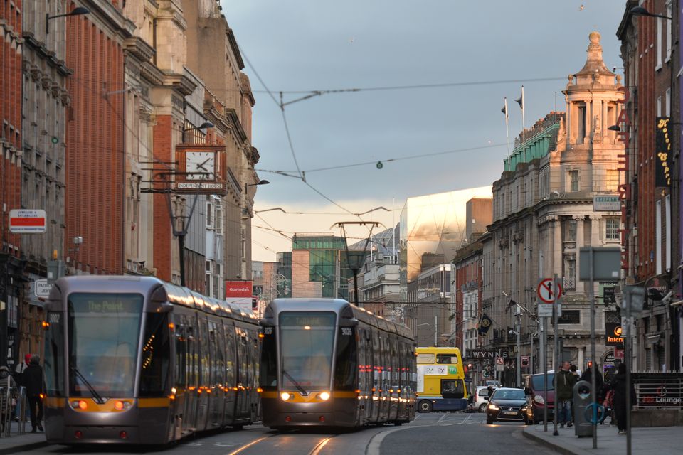 A general view of Middle Abbey Street in Dublin city center during a cloudy weather. On Wednesday, November 18, 2020, in Dublin, Ireland.
