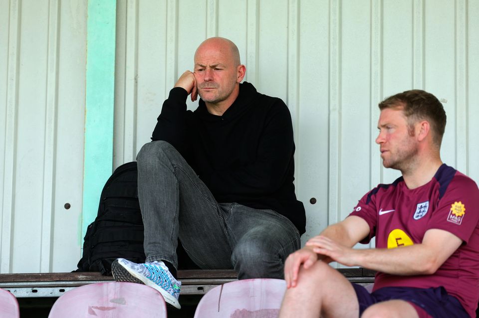 England U-21 head coach Lee Carsley watches the friendly between England U-20 and Ireland U-21 at Gradski Stadion, Croatia. Photo: Vid Ponikvar/Sportsfile