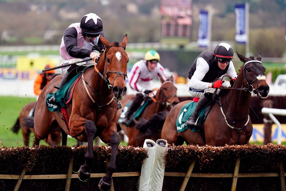 Teahupoo ridden by Jack Kennedy on their way to winning the 2024 Paddy Power Stayers' Hurdle at the Cheltenham Festival