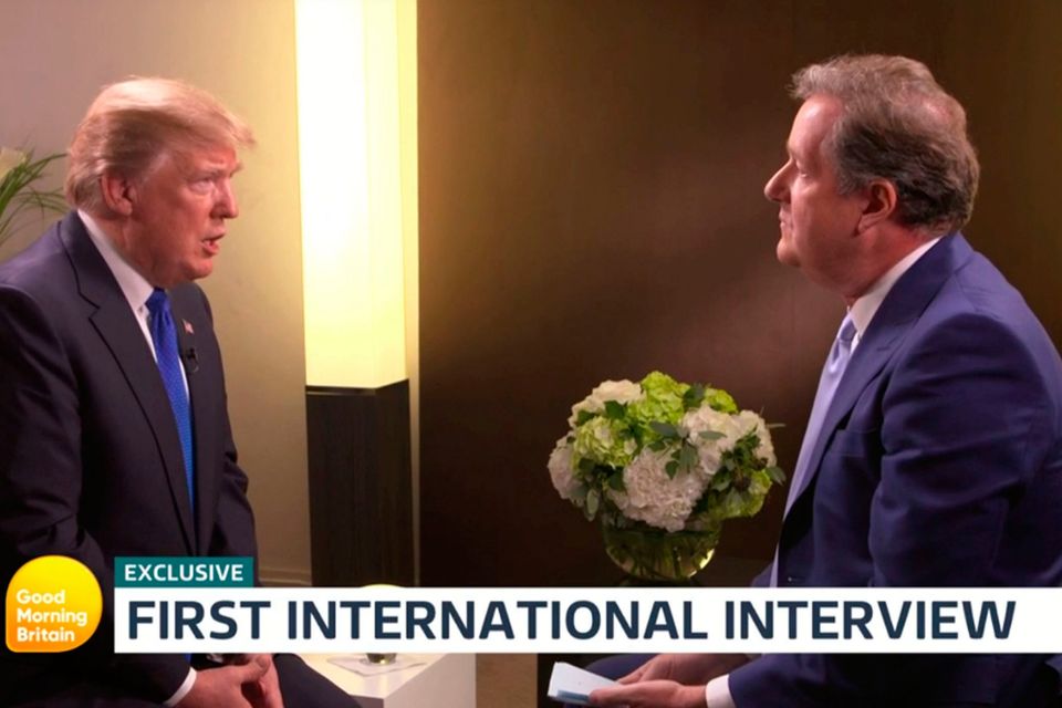 Video grab taken from ITV of US President Donald Trump (left) being interviewed by ITV's Good Morning Britain presenter Piers Morgan. PRESS ASSOCIATION Photo.