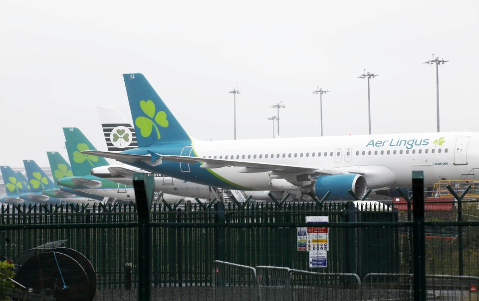 Rows of Aer Lingus planes on the stand at Dublin Airport. Photo: Rolling News