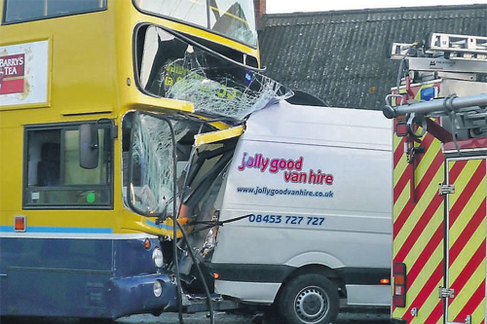 Pedestrian's narrow escape during a morning of bus crash chaos | Irish  Independent