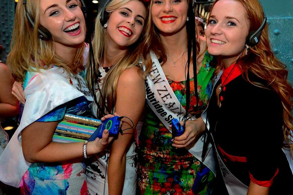Meath Rose Elysha Brennan, Melbourne Rose Joy Kerrigan, New Zealand Rose Maggie Fea and Germany Rose Roisin Ni Mhathuna take the tour at the Guinness Storehouse yesterday