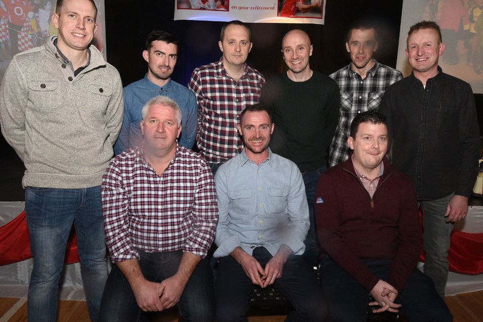 Donncha O’Connor pictured with Ballydesmond club colleagues at a Tribute Night to mark his retirement from inter county football. Picture John Tarrant