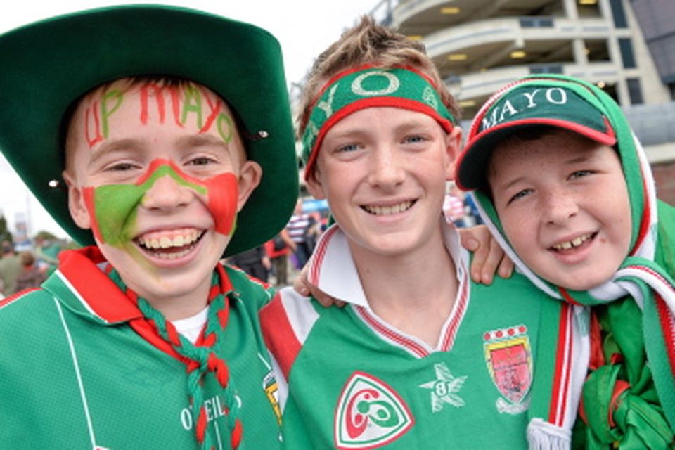 Mayo supporters, from left, Micheál Durcan, Ben Conway and James Conway, from Charlestown