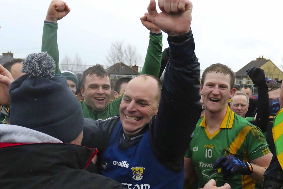 James Bolger celebrating on that famous day in Newbridge in early 2020 when Rathgarogue-Cushinstown defeated Blackhill from Monaghan to reach the All-Ireland Junior Club football final. Photo: Mary Browne