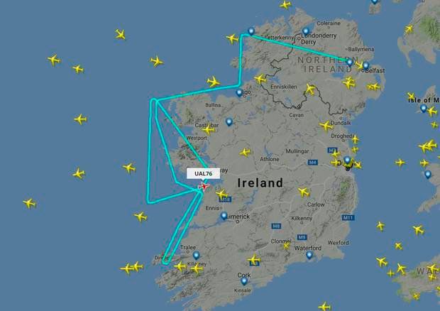 In 2016, a United Airlines flight from Belfast to Newark made an emergency diversion to Shannon Airport. Pic: Flightradar24.com