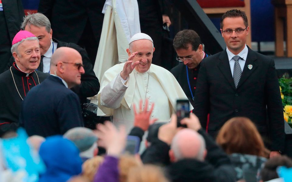 Pope Francis during a visit to Knock Holy Shrine, in County Mayo to view the Apparition Chapel and to give the Angelus address, as part of his visit to Ireland. 
Niall Carson/PA Wire