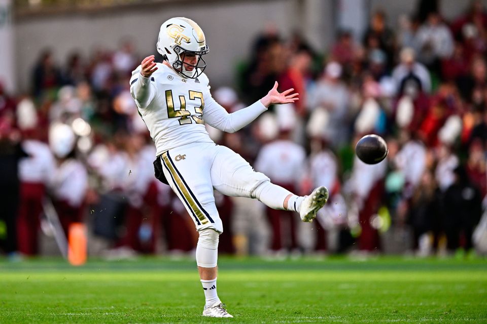 24 August 2024; Georgia Tech Yellow Jackets punter David Shanahan during the 2024 Aer Lingus College Football Classic match between Florida State and Georgia Tech at Aviva Stadium in Dublin. Photo by Ben McShane/Sportsfile 