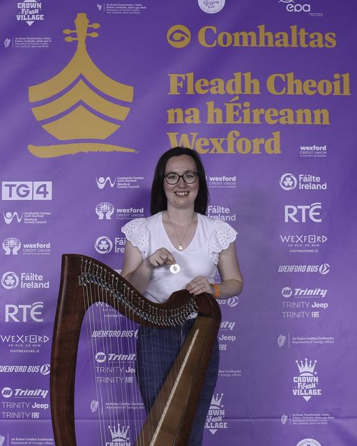 Michelle Ní Ghráda, CCÉ, Bannow, Loch Garman, 3rd Place All Ireland Winner of the Granville Cup for Harp Slow Airs (over 18 years) at the 2024 Comhaltas Ceoltóirí Éireann All Ireland Fleadh Cheoil in Wexford.Photo: Anna Allen Photography Mullingar  