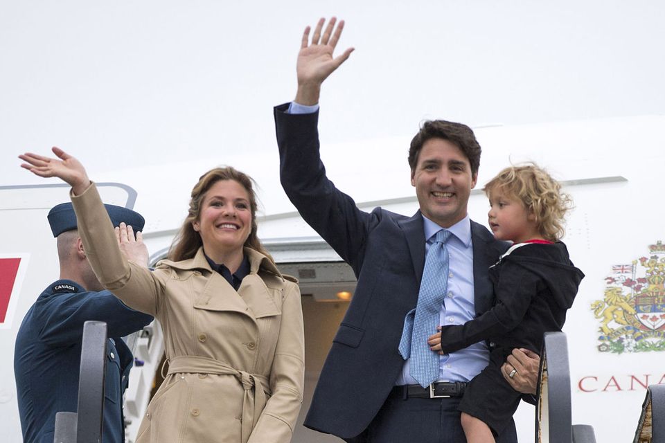 Justin Trudeau arrives at Dublin airport with his wife Sophie Gregoire Trudeau and their son Hadrien