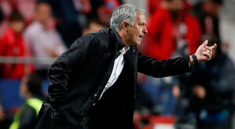 Manchester United manager Jose Mourinho urges his players on. Photo: Carl Recine/Reuters
