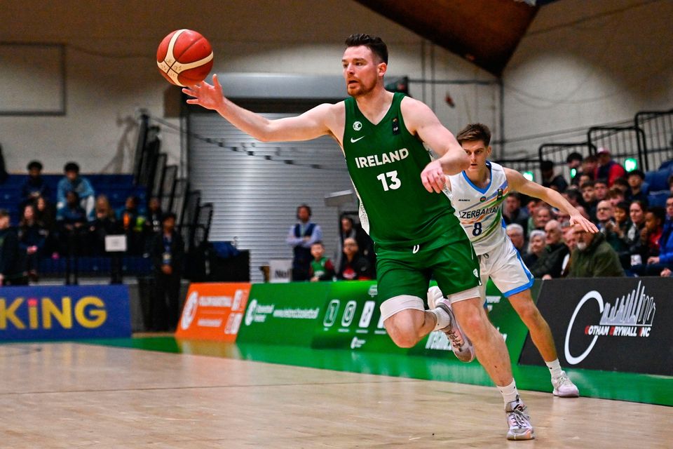 Jordan Blount of Ireland during the FIBA Basketball World Cup 2027 European Pre-Qualifiers first round match against Azerbaijan at the National Basketball Arena in Tallaght, Dublin. Photo by Tyler Miller/Sportsfile