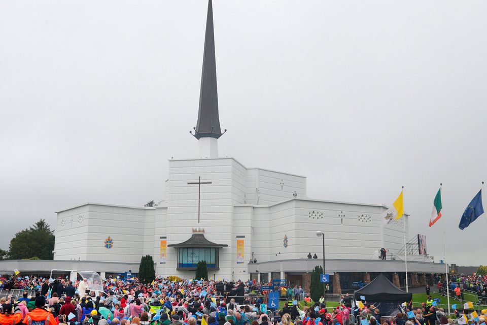 26/08/2018 Pope Francis passes Knock Basilica as he visited Knock Shrine as part of the World Meeting of Families. Pic credit; Damien Eagers / INM