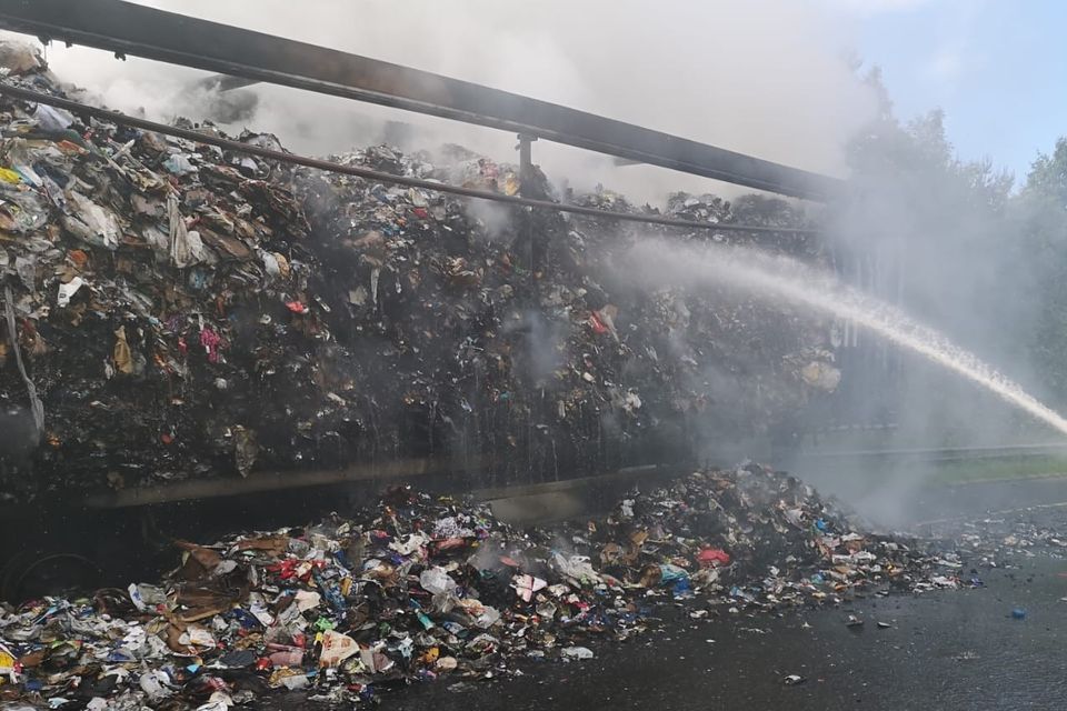 Firefighters battling a blaze on the M1 this evening. Photo: Dublin Fire Brigade.