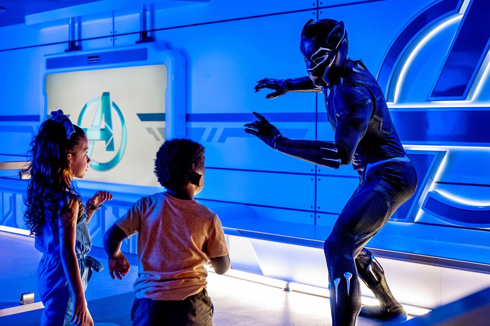 Meeting Black Panther at Marvel Super Hero Academy on the Disney Wish. PA Photo/Disney Cruise Line/Amy Smith.