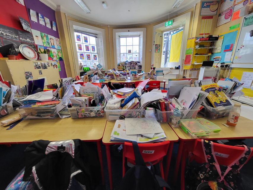 One of the cramped classrooms in Gaelscoil Choláiste Mhuire on Parnell Square