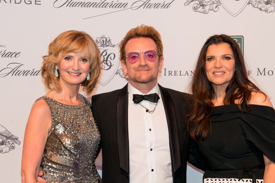 Adi Roche, Bono, and Ali Hewson in Monaco as Ali and Adi are presented with the 2015 Princess Grace Humanitarian Award