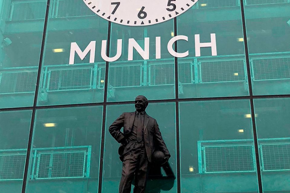 A view of the memorial clock at Old Trafford in Manchester ahead of the 60 Years Since The Munich Air Disaster commemorative ceremony. PRESS ASSOCIATION Photo. Picture date: Tuesday February 6, 2018. See PA story SOCCER Man Utd. Photo credit should read: Simon Peach/PA Wire.