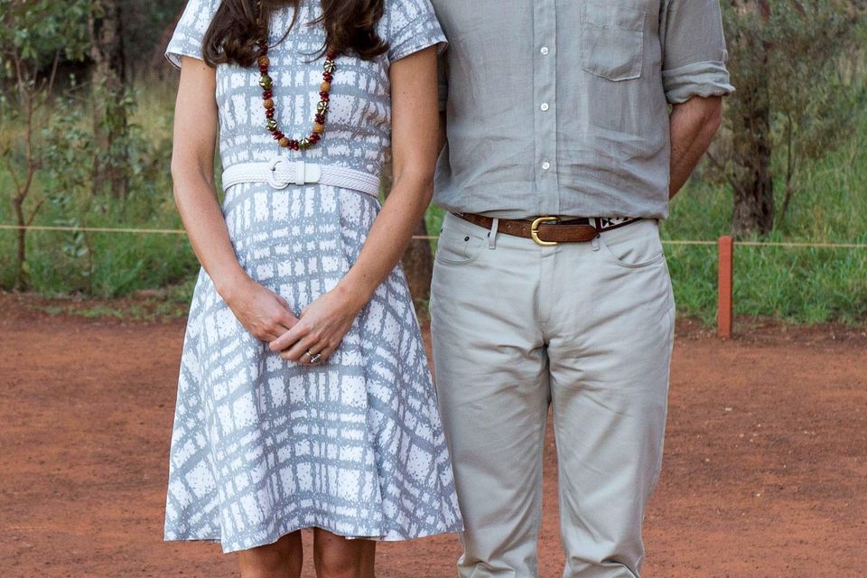 Prince William and Kate Middleton walk in the Uluru-Kata Tjuta National Park in a Hobbs dress