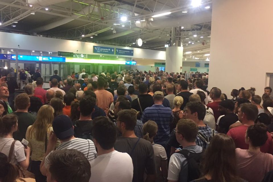 The queue at passport control in Faro Airport, Portugal Photo: Brenda Donohue