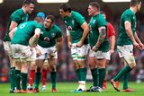 thumbnail: Ireland players during a huddle against Wales