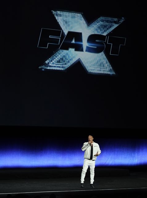 Vin Diesel, a cast member in Fast X, discusses the film onstage during the Universal Pictures and Focus Features presentation at CinemaCon 2023 (Chris Pizzello/AP)