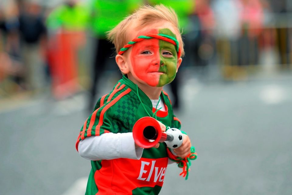 30 August 2015; Mayo supporter Tadhg Judge, from Ballina, Co. Mayo, on his way to the game. GAA Football All-Ireland Senior Championship, Semi-Final, Dublin v Mayo, Croke Park, Dublin. Picture credit: Ramsey Cardy / SPORTSFILE