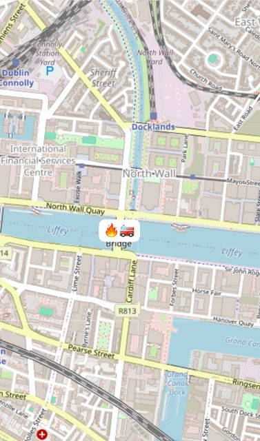 Location of the blaze on Samuel Beckett Bridge