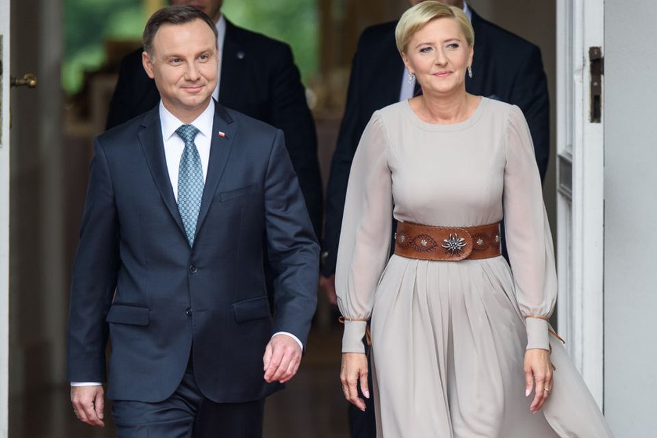 (L) President of Poland Andrzej Duda and the first Lady Agata Kornhauser-Duda   during an official visit by the Duke And Duchess Of Cambridge on July 17, 2017 in Warsaw, Poland. (Photo by Adam Nurkiewicz/Getty Images)