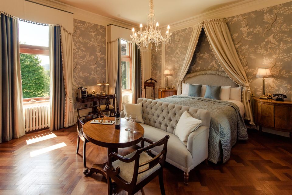 An elegant bedroom in Killarney's Cahernane House Hotel