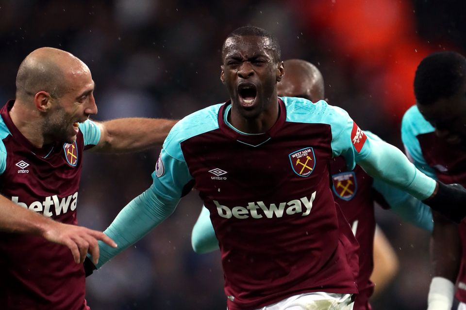 Pedro Obiang, centre, scored a stunning opener for West Ham