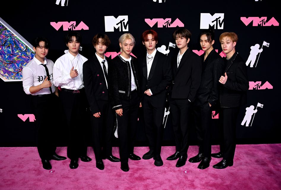 Bang Chan, Lee Know, Changbin, Hyunjin, Han, Felix, Seungmin, and I.N. of Stray Kids (Doug Peters/PA)