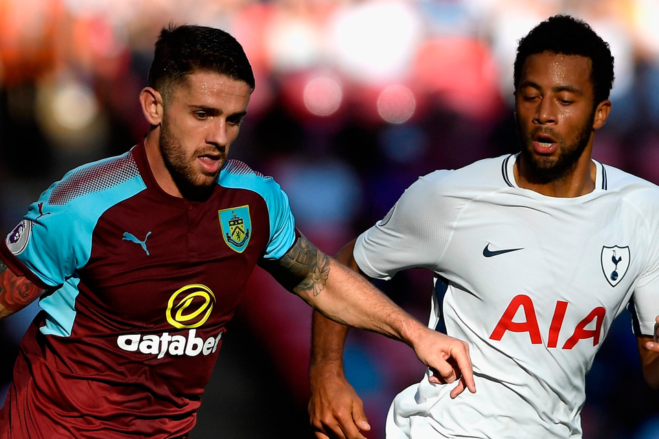 Robbie Brady gets the better of Tottenham’s Mousa Dembele during yesterday’s match at Wembley. Photo: Mike Hewitt/Getty Images
