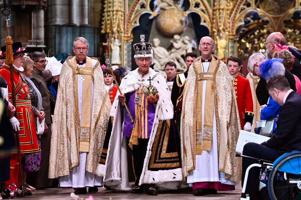 Britain's King Charles leaves Westminster Abbey after the coronation. Photo: Getty