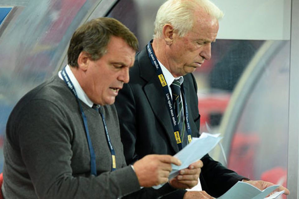 Giovanni Trapattoni and assistant manager Marco Tardelli during the game against Austria