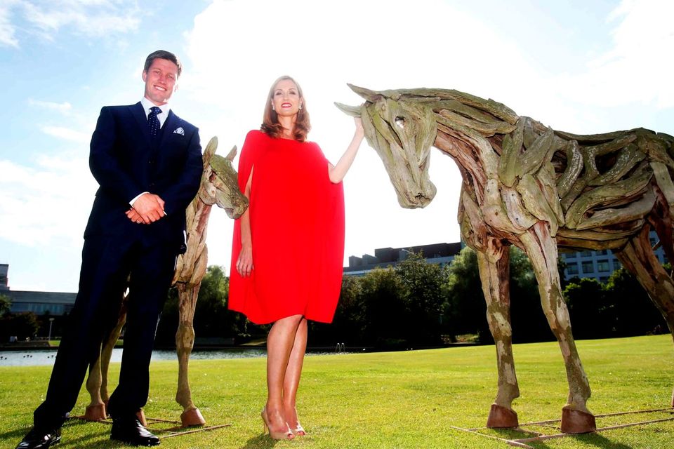 Launch of the 2016 Longines Irish Champions Weekend. Pictured (LtoR) Ronan O’Gara and his wife Jessica wearing a dress by Louise Kennedy at the at O'Reilly Hall, UCD. Photo: Photocall Ireland