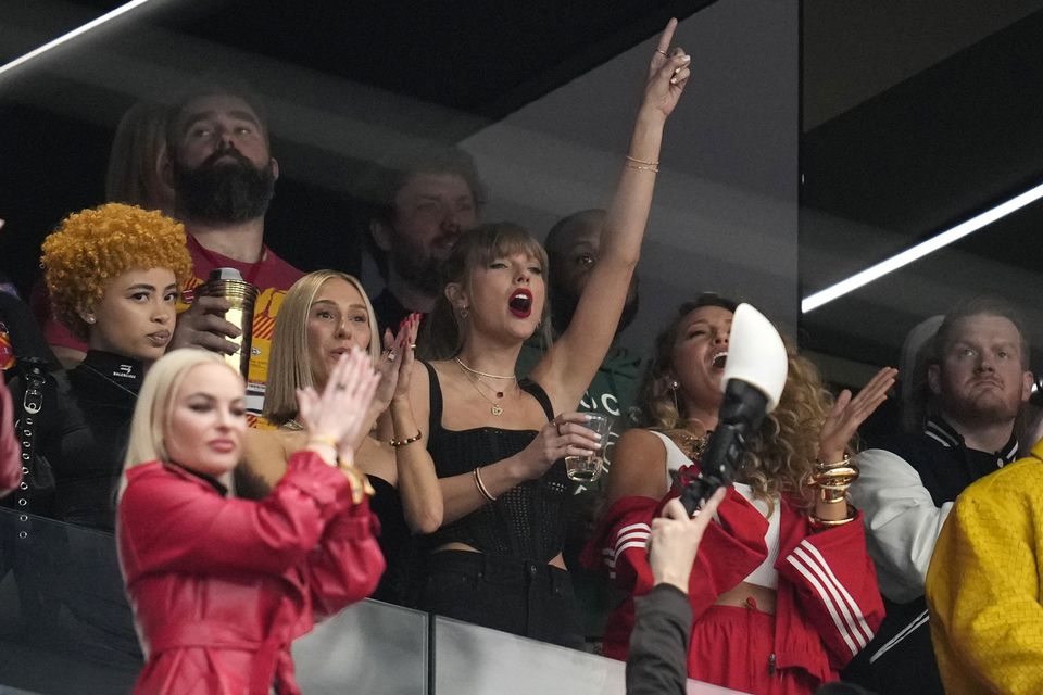 Taylor Swift reacts during the first half of the Super Bowl (Ashley Landis/AP/PA)