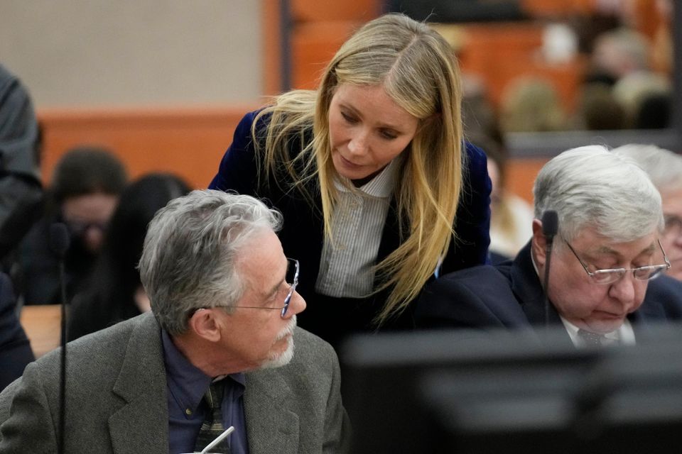 As Ms Paltrow exited the courtroom she touched Mr Sanderson on the shoulder and wished him well (AP Photo/Rick Bowmer, Pool)
