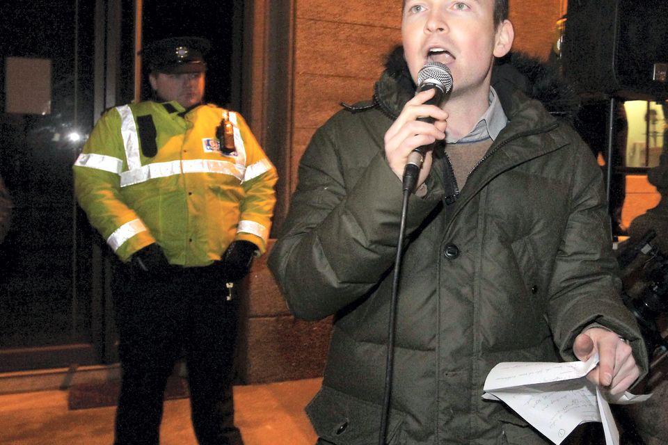 Paul Murphy TD pictured at the Anti-Austerity Alliance protest which took place outside the Department of Justice on Stephen Green, Dublin